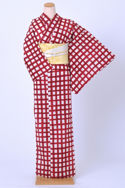 浴衣[赤・格子柄]