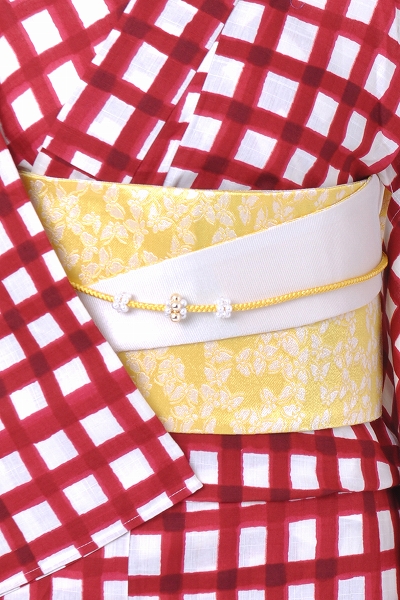 浴衣[赤・格子柄]