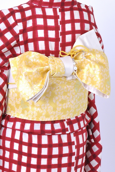 浴衣[赤・格子柄]