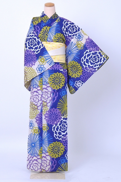 浴衣[青・大輪の花]