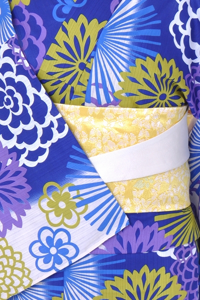 浴衣[青・大輪の花]