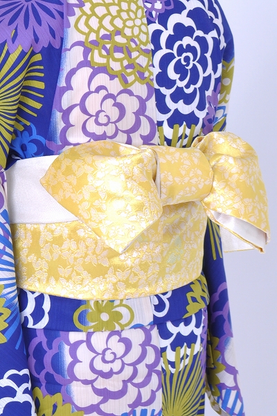 浴衣[青・大輪の花]