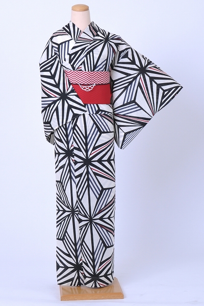 浴衣[白地に黒・麻の葉]