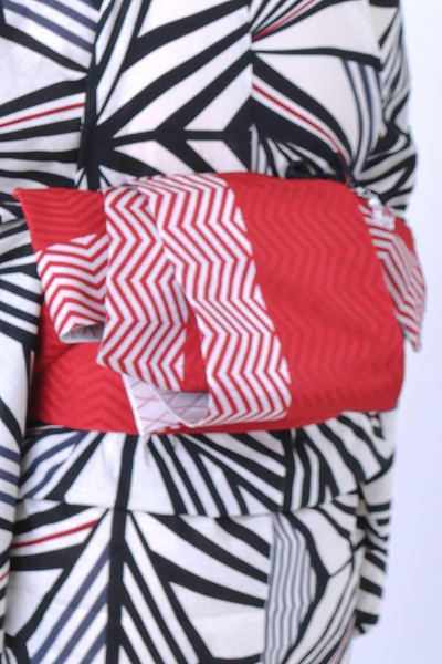 浴衣[白地に黒・麻の葉]