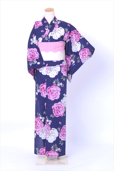 浴衣[紺地・芍薬]
