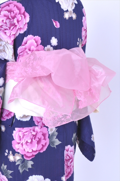 浴衣[紺地・芍薬]