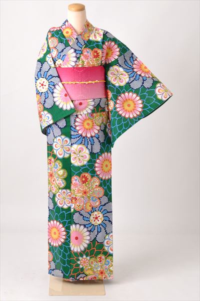 浴衣[ビビットな緑・菊]