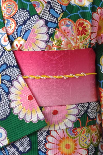 浴衣[ビビットな緑・菊]