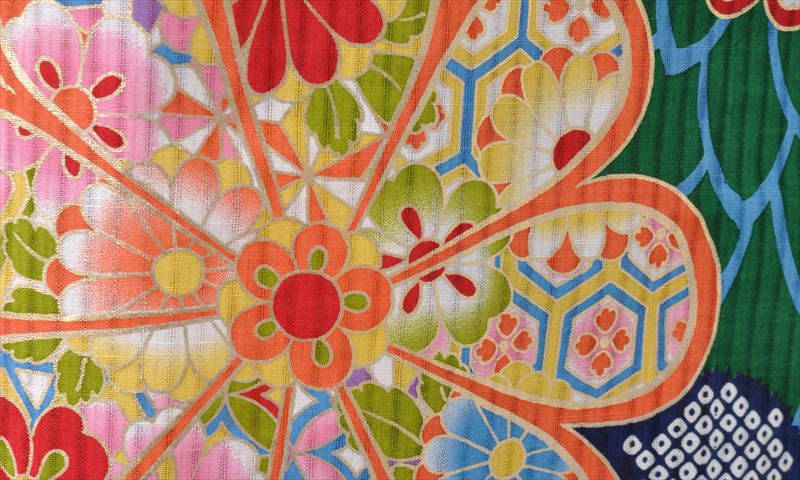 浴衣[ビビットな緑・菊]