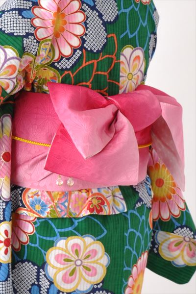 浴衣[ビビットな緑・菊]