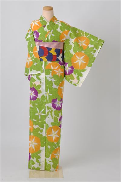 浴衣[朝顔・オレンジ・グリーン]