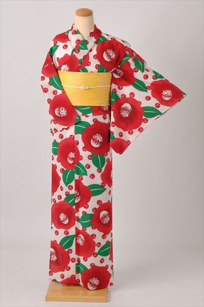 浴衣[椿・ポリエステルM-Lサイズ]