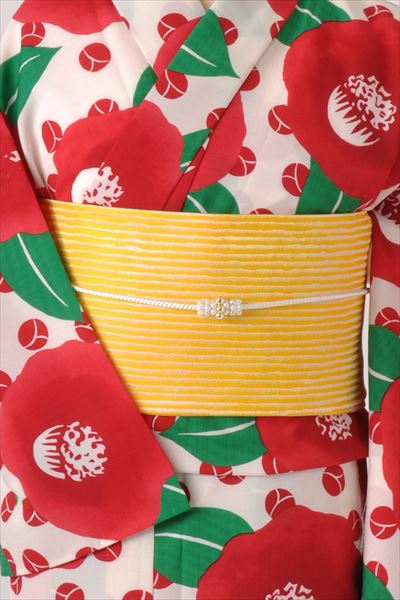 浴衣[椿・ポリエステルM-Lサイズ]