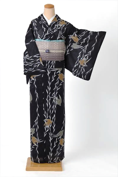 浴衣[着物風・柳の葉につばめ]