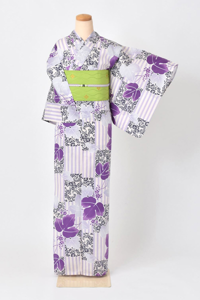 浴衣［縞に蔦と葉・身幅広めサイズ］