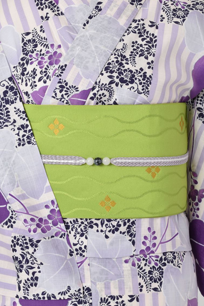 浴衣［縞に蔦と葉・身幅広めサイズ］