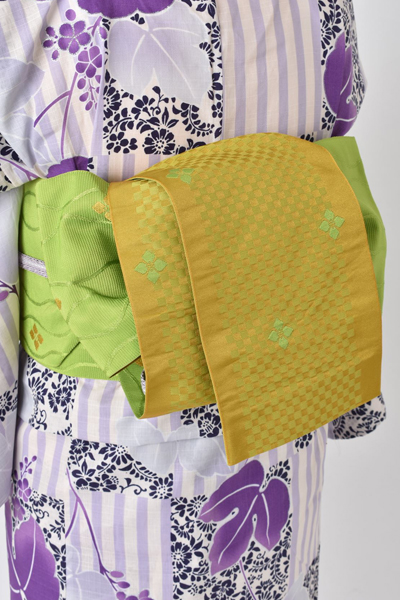 浴衣［縞に蔦と葉・身幅広めサイズ］