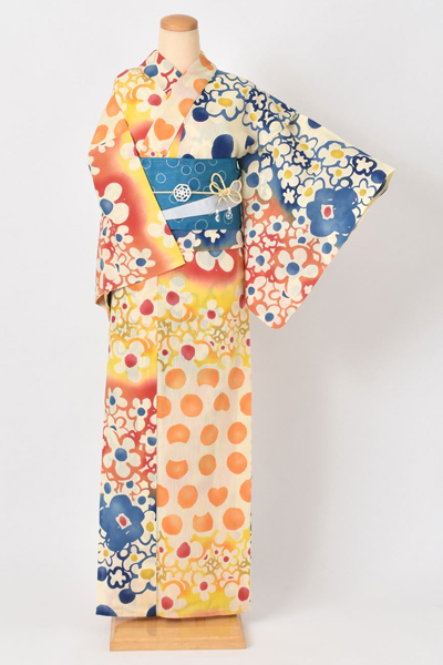 浴衣［花とドット柄］
