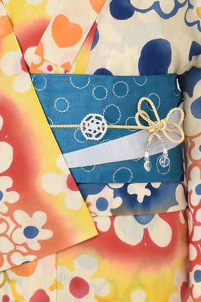 浴衣［花とドット柄］