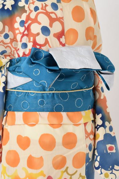 浴衣［花とドット柄］