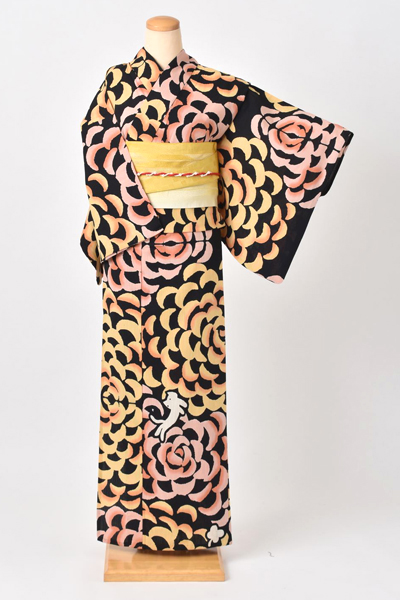 浴衣［大輪の花に猫柄］