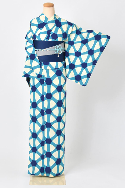 浴衣[青・幾何学模様]