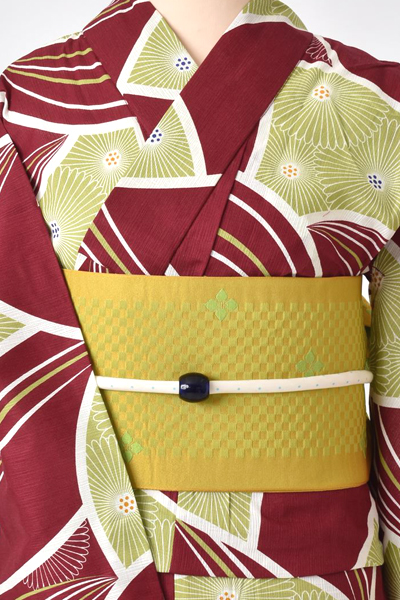 浴衣[臙脂と黄緑に菊柄]