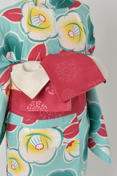 浴衣[ミントグリーンに椿]