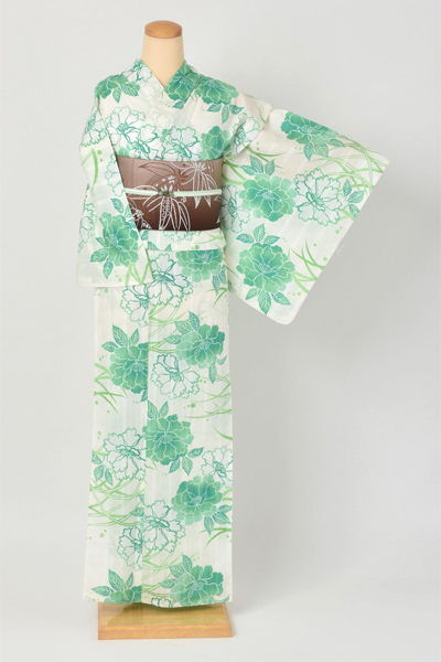 浴衣[つゆ草に牡丹]