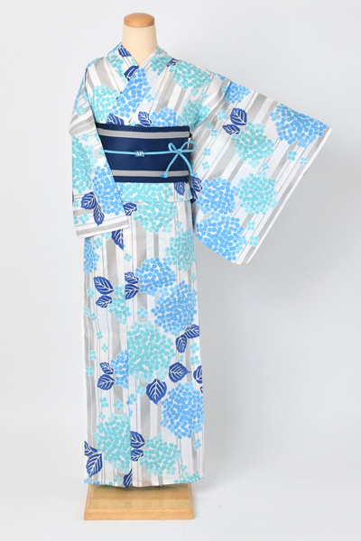 浴衣[縞に紫陽花]