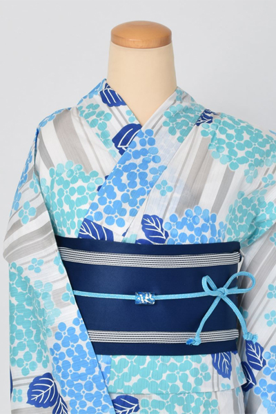 浴衣[縞に紫陽花]