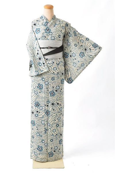 ゆかた[グリーン綿紅梅]