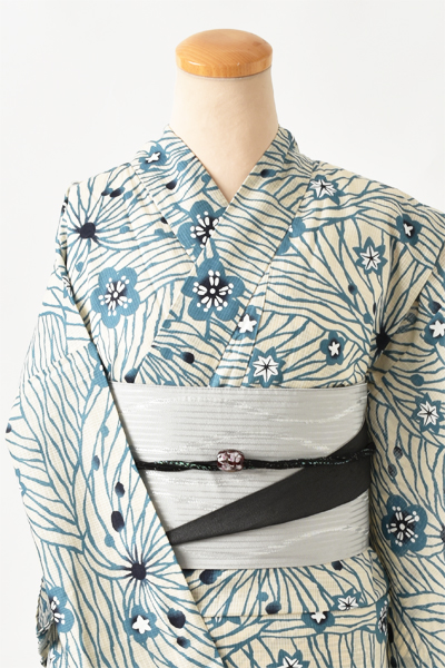 ゆかた[グリーン綿紅梅]