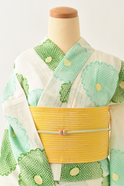 浴衣[白・緑菊]