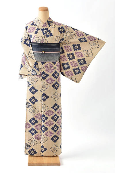 浴衣[生成り・花菱柄]
