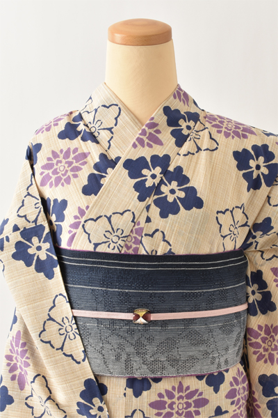 浴衣[生成り・花菱柄]