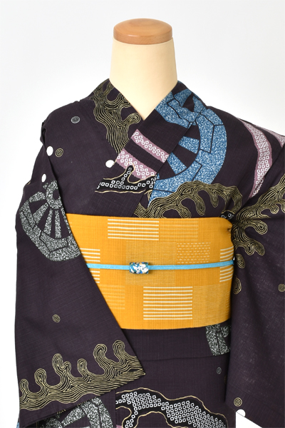 浴衣[紫紺・源氏車Sサイズ]