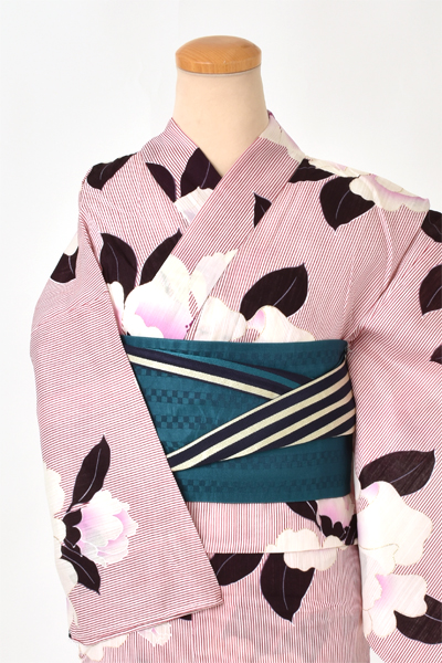 浴衣[椿・ストライプ]