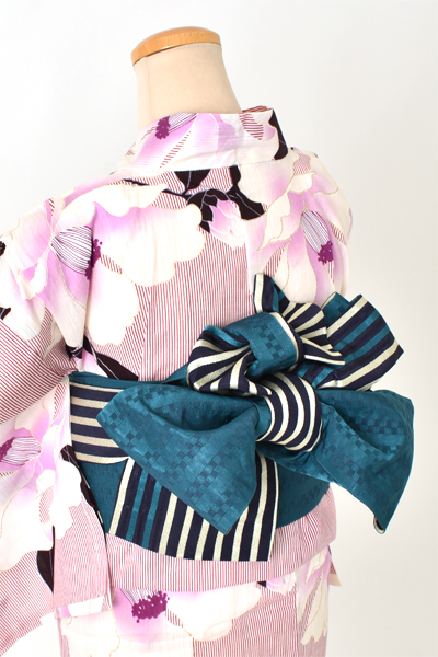 浴衣[椿・ストライプ]