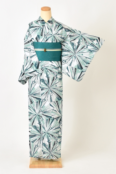 浴衣[UTAHA・グリーン・幾何学模様]