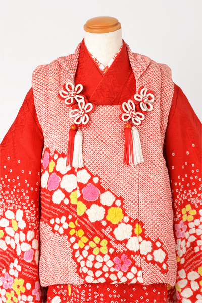 三歳被布セット 正絹赤絞り(花)