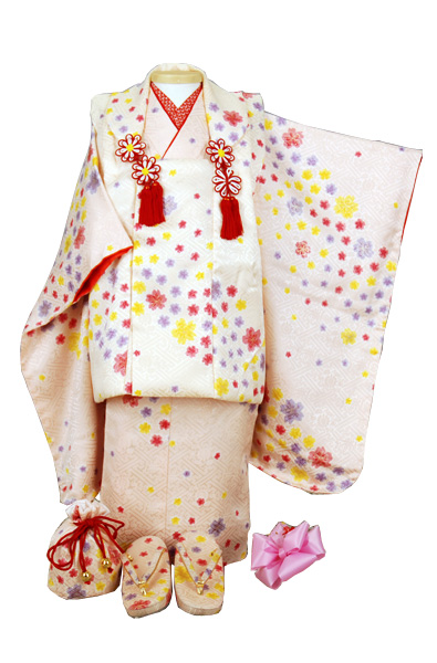 三歳被布セット 正絹桃色(花)