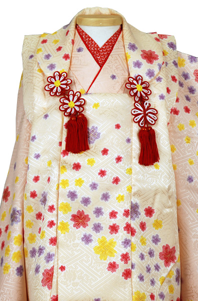 三歳被布セット 正絹桃色(花)