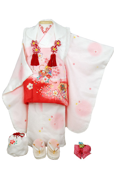 三歳被布セット 白にピンクぼかし