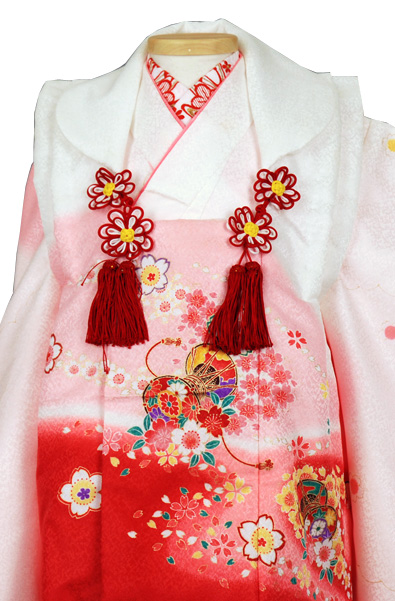 三歳被布セット 白にピンクぼかし