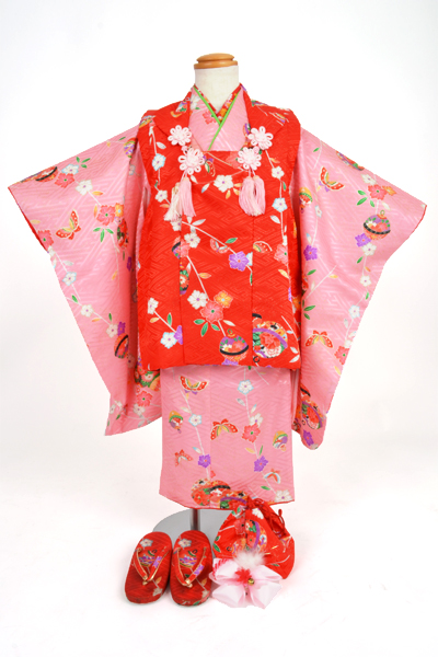 三歳被布セット(赤色×桃色)