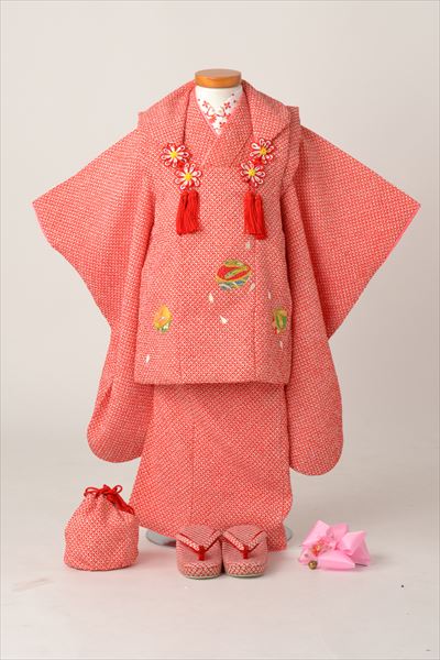 被布（赤・ぽっくり）着物（赤・絞り）