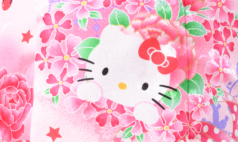 被布(ピンク・ハローキティ)着物(水色)