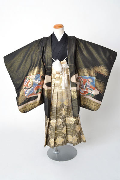 5歳祝着[黒色・松・鳳凰・兜]