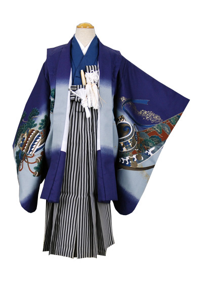 五歳祝い着セット 紫地・かぶと